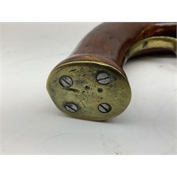 Re-manufactured percussion converted from flintlock single barrel pistol, the 20cm barrel with ramrod under, reused back action lock, brass furniture and hardwood stock L41cm overall