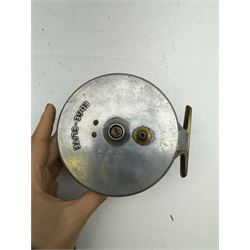 D. Slater, Newark, wood, alloy and brass star-back centre pin reel,  together with three other wooden/alloy reels including Edge Elite, Milbro Pelican and one other 