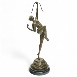 After Pierre Le Faguays - 'Diana' bronze of an art deco style lady shooting with a bow, H50cm 