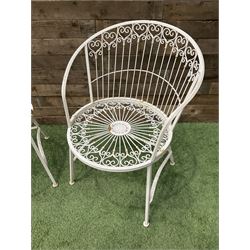Pair of wrought metal white painted wirework garden chairs - THIS LOT IS TO BE COLLECTED BY APPOINTMENT FROM DUGGLEBY STORAGE, GREAT HILL, EASTFIELD, SCARBOROUGH, YO11 3TX