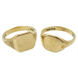 Two 9ct gold signet rings, hallmarked Birmingham 1929 and Chester 1954
