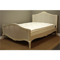  Lees of Grimsby 'Rococo' French style cream painted wood and cane 5' Kingsize bedstead with mattress  
