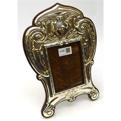  Edwardian silver on oak freestanding photograph frame by Robert Pringle & Sons Chester 1909, Reg no. 412167, scroll and foliage decoration, H28.5cm  