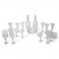 *Set of six Stuart crystal wine glasses with leaf etched decoration and cut tapering stems...
