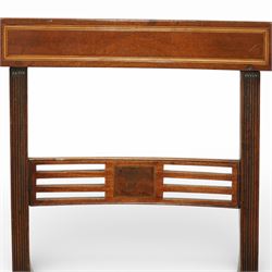 Georgian design mahogany dining chairs, a set of six including two carvers and four side chairs, each with rectangular moulded crest rail above a horizontal splat with central inlaid panel, upholstered seats, raised on square section supports united by stretchers