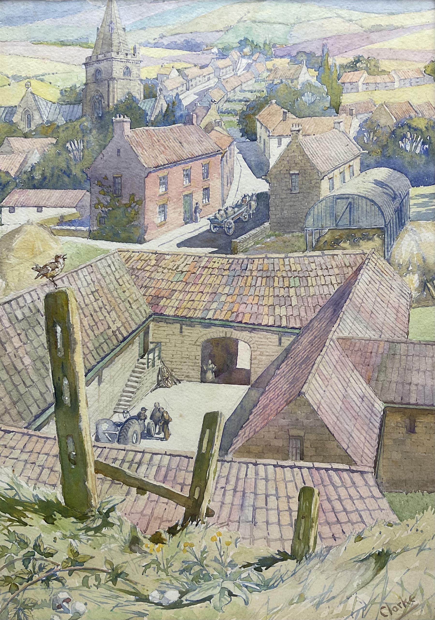 Richard Edward Clarke (British 1878-1954): Village Scene, watercolour signed 46cm x 32cm