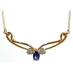  9ct gold sapphire and diamond pendant necklace, stamped 375  