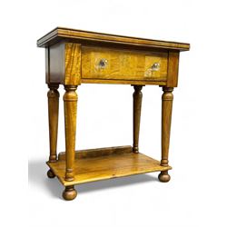 Barker and Stonehouse -  contemporary 'Flagstone' side table, rectangular crossbanded top with central diamond inlay, over single frieze drawer with faceted glass pulls, turned columns and undertier shelf, raised on bun feet