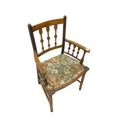 19th century ash and beech Sussex type elbow chair, the back and arms with arrow shaped vertical rails, upholstered seat, on turned supports