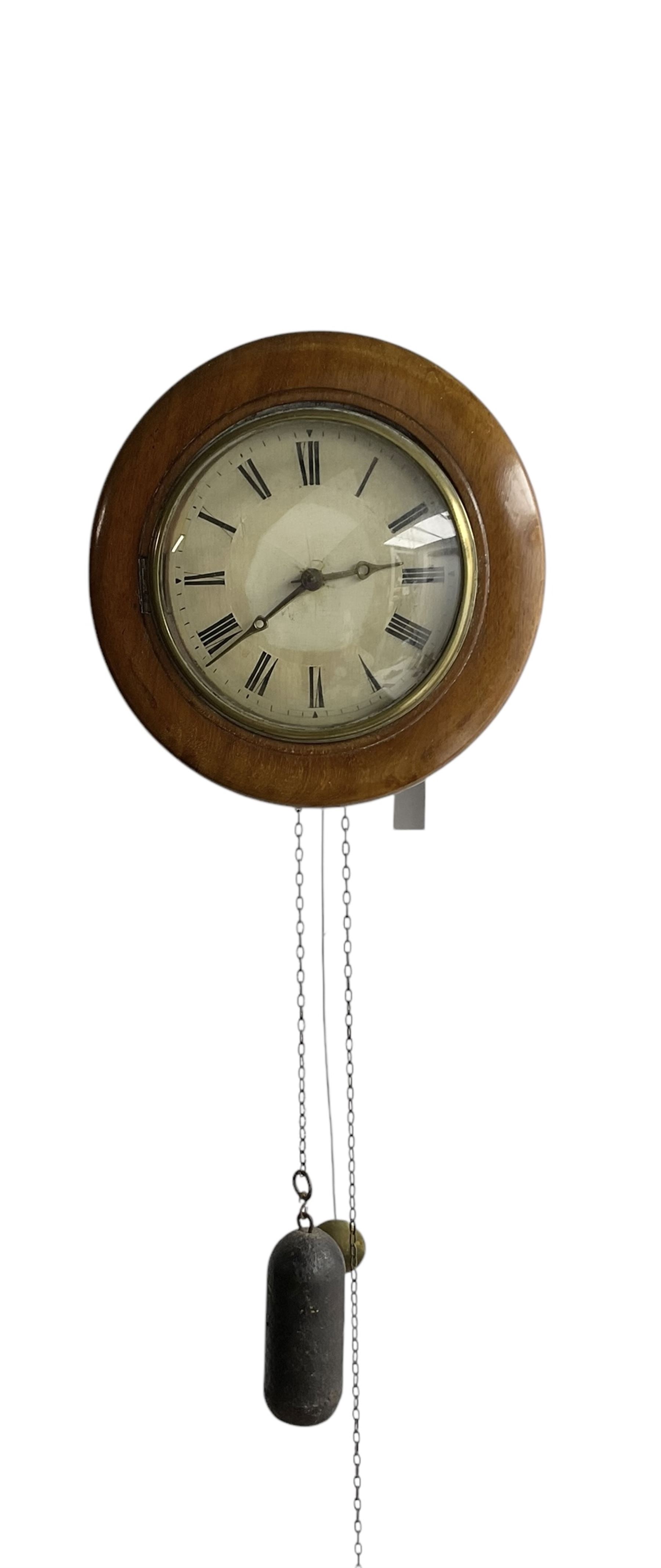 German- late 19th century 30hr weight driven wall clock, with a mahogany dial surround and painted 6