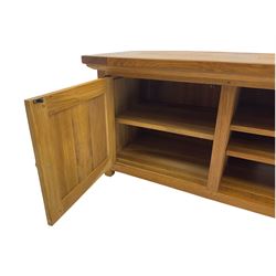 Manor Oak - entertainment console unit, fitted with two cupboard and open centre shelves