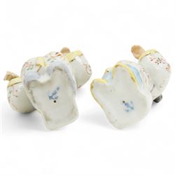 Pair of Ernst Bohne & Sohne Chinese standing figures with moving hands H11cm, blue anchor marks