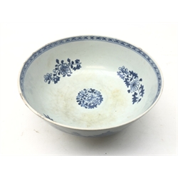  18th century Chinese Export blue and white bowl painted landscape and pagoda scene D23.5cm   