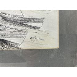 Desmond 'Des' G Sythes (British 1929-2008): 'Old Whitby - East Side', pen and ink signed, titled on label verso 36cm x 51cm