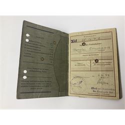 WW2 German Coastal Artillery Wehrpass for Marinehelfer Harald Ammann with small archive of modern research information.