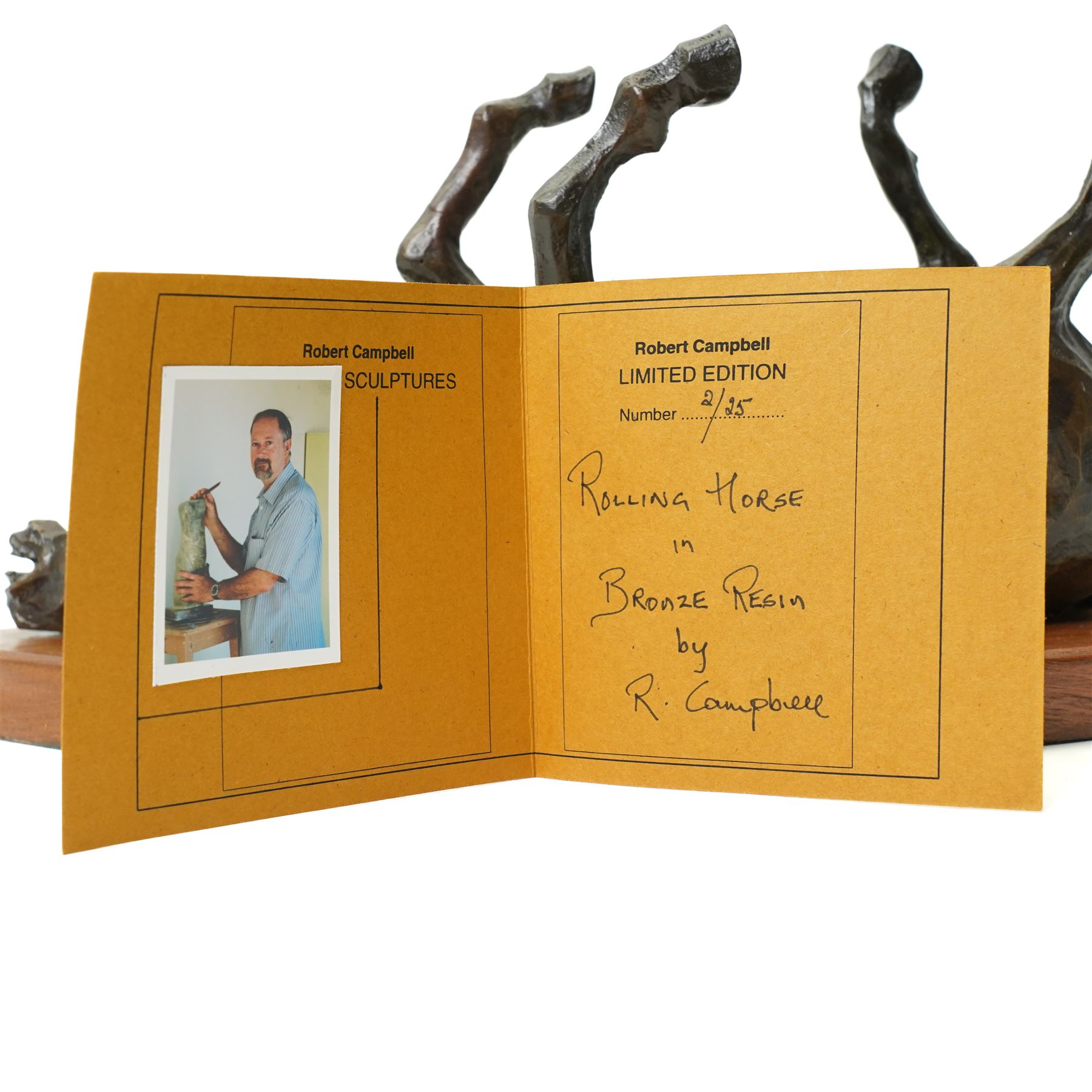 Robert Campbell figure 'Rolling Horse', limited edition no. 2/25, on wooden plinth, with certificate, L39cm
