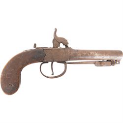 19th century percussion hammer action pocket pistol with sprung bayonet, with 8cm (3.5