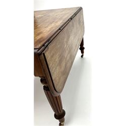 George III mahogany drop leaf table, turned tapering reeder supports