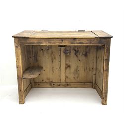 19th century pine clerks desk, hinge lift lid enclosing interior, raised on square supports 