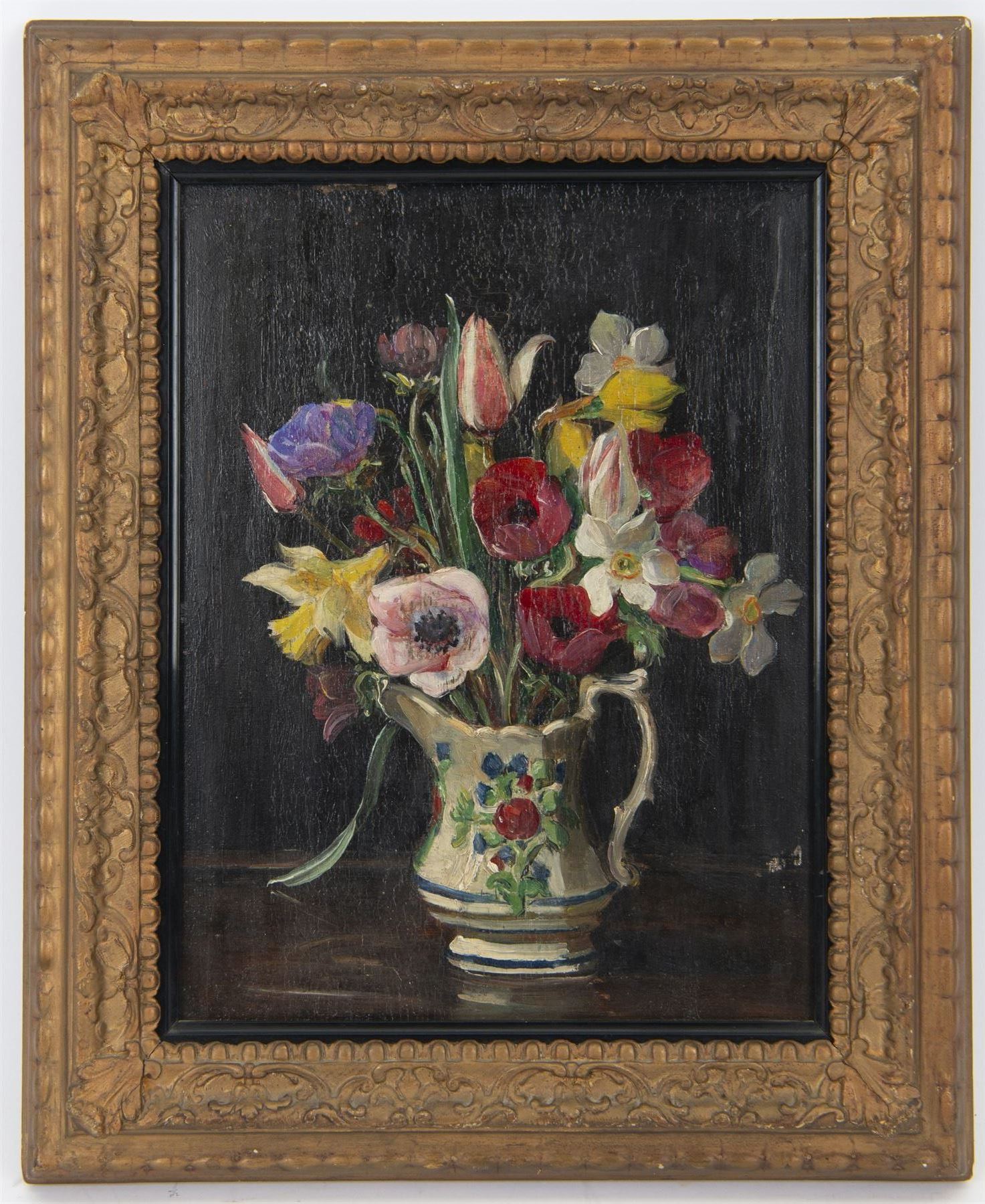 Emily Beatrice Bland (British 1864-1951): 'Flowers' in a Jug, oil on panel unsigned, titled dated 1919 and attributed on Walker's Galleries label verso, 34cm x 25cm