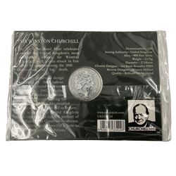 Five The Royal Mint United Kingdom 2015 'Sir Winston Churchill' twenty pounds fine silver coins, all on cards