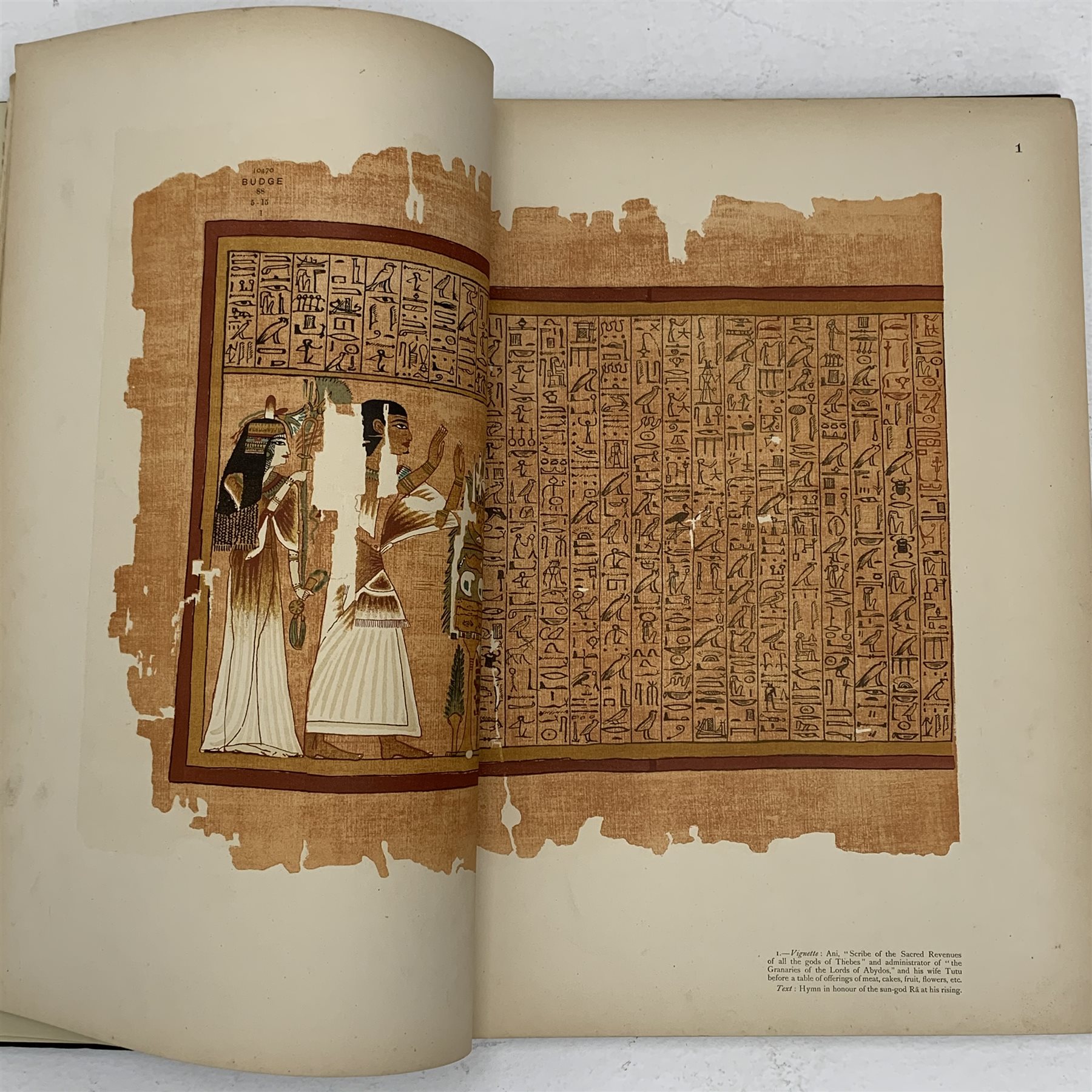  The Book of the Dead - Facsimile of the Papyrus of Ani. 1890. British Museum. Large folio edition. Series of large colour plates. Ex Brighton Public Library with numerous library stamps and library black cloth binding.  