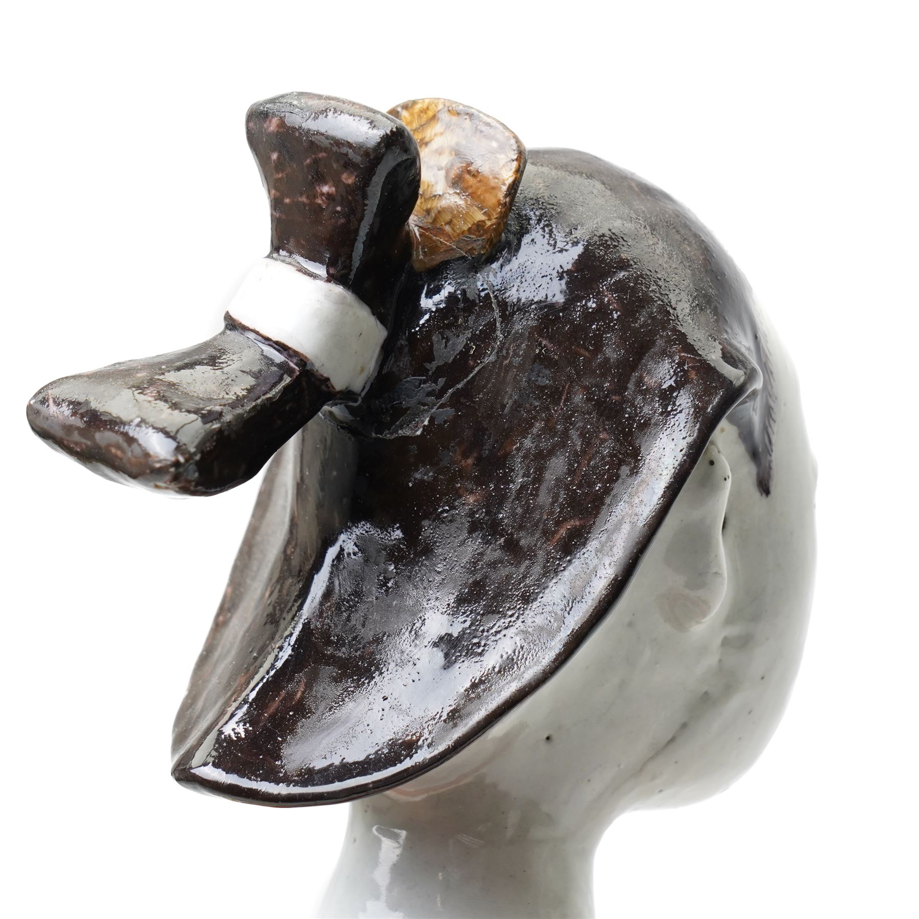 Large Japanese Imari porcelain figure, modelled as a Bijin, wearing a long kimono decorated with apple blossom and leafy branches on a white ground, with gilt detailing, possibly Edo period, H63cm