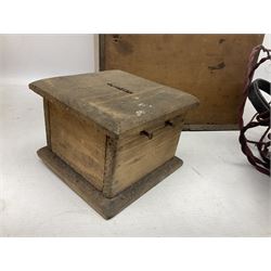 Crystal radio set, housed in pine case with headphones