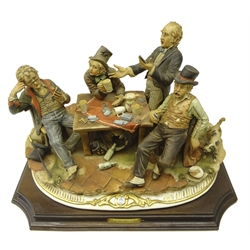  Large Capodimonte 'Old Cheats' depicting a group of four gentlemen gathered around a table playing cards, on shaped stepped plinth, with certificate, L54cm x H34cm   