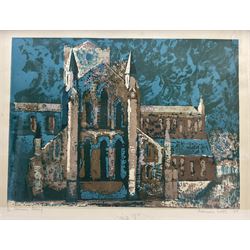 Norman Wade (British 20th century): 'Hexham Abbey', screen print signed titled numbered 5/70 and dated '69 in pencil 44cm x 60cm