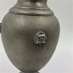 Mid 20th century Italian silver vase, the ovoid body with four applied stylised flower head motifs and short flared neck, upon a circular spreading foot, the whole with textured stipple like finish, marked 800, M. Buccellati, and bearing makers mark with silversmith number 48 and MI for Milan, H18.5cm