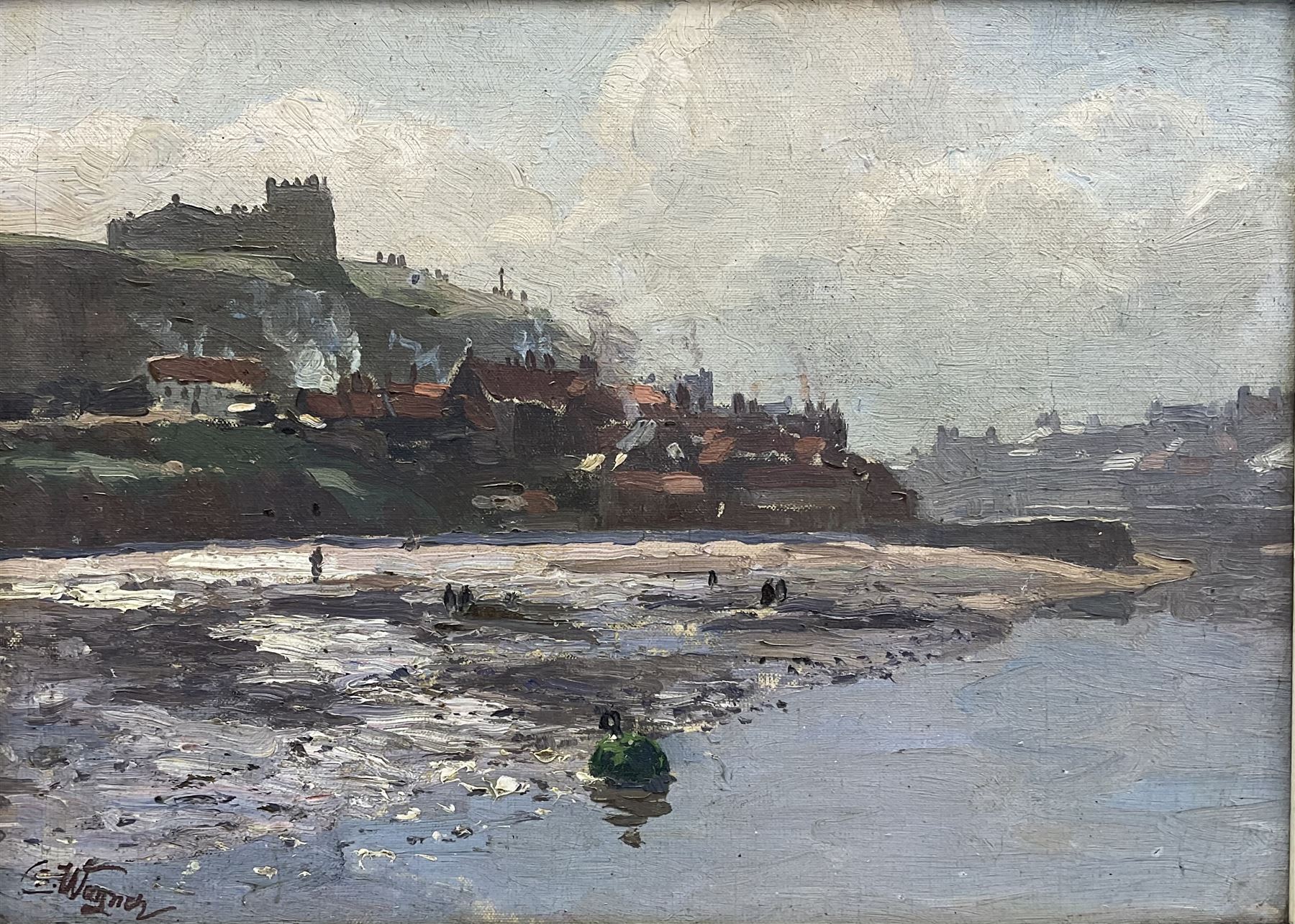 Cornelius Wagner (German 1870-1956): Tate Hill Sands and East Cliff Whitby, oil on canvas board signed 25cm x 34cm