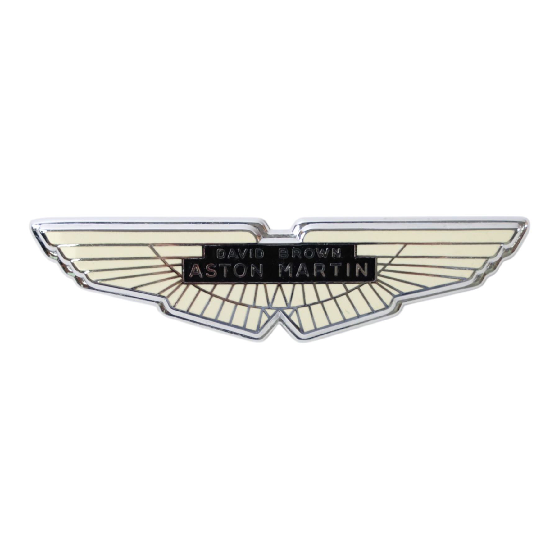 Aston Martin David Brown enamel and chrome wings badge, L12cm