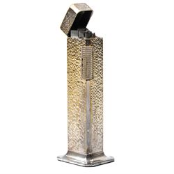 Dunhill Tallboy silver-plated table lighter, planished case, with instruction manual, H11cm