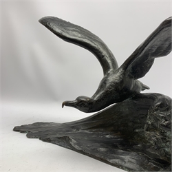 After Maximilien Louis Fiot (1886 - 1953), bronze figure of a seagull with wings outstretched landing on the crest of a wave, inscribed Susse Freres Editeurs Paris and cire perdue (lost wax) with foundry stamp L67cm H36cm