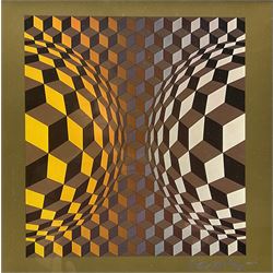 Victor Vasarely (Hungarian/French 1908-1997): 'Globe Half', screenprint signed in metallic pen pub. 'Structures Universelles de l'Hexagone' c.1975, 26cm x 26cm