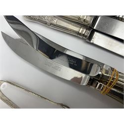 Silver Kings pattern knife, hallmarked Walker & Hall, together with a quantity of silver plated Kings pattern cutlery, including items by Osbourne's and United Cutlers, comprising table knives, table forks, table spoons, serving forks, ladle, berry spoons, teaspoons, dessert forks, cake slice, etc