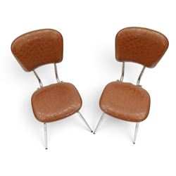 Pair of 20th century French chrome and crocodile effect bistro chairs, shaped padded back and seat upholstered in mock-croc faux leather on tapering chrome supports
