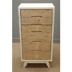  Rustic waxed paint finish and reclaimed pine tall chest, six graduating drawers, W55cm, H110cm, D40cm  