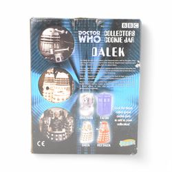 Four Doctor Who Limited Edition Collector's Cookie Jars, to include Platinum Edition Dalek, Silver and Blue Dalek, White and Gold Dalek and Tardis, all boxed 
