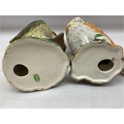 Six Beswick bird figures comprising large barn owl no.1046, small barn owl no.2026, woodpecker no.1218, pheasant no. 1226b and two small pheasants no.767a, tallest H22cm  