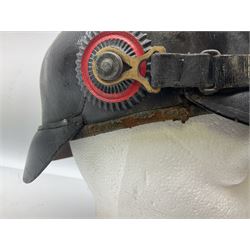 WW1 German leather Pickelhaube helmet with brass plate for Baden regiment, leather strap and leather part only of liner