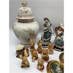 Two Juliana Collection resin figures, Hornsea Fauna Royal vase, seven Pendefin figures, large Italian decorative urn marked 'Carraresi V.V. Calenzano Firenze dec Liberty' beneath, etc.  