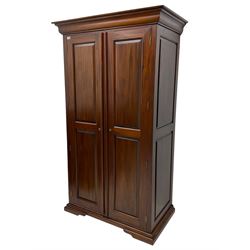 Barker & Stonehouse - 'Grosvenor' mahogany double wardrobe, projecting cornice over two panelled doors and panelled sides, on bracket feet