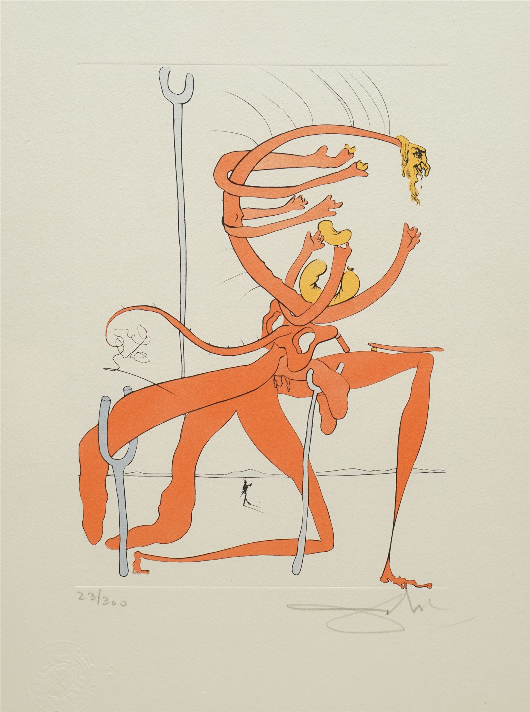 Salvador Dali (Spanish 1904-1989): 'Quevedos Visioner' (Quevedo`s Visions)', limited edition drypoint etching signed and numbered 23/300 in pencil, with blindstamp 29cm x 22cm