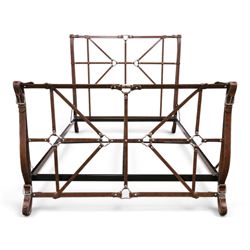 And So To Bed - 'Handel' double bed in the style of Jacques Adnet for Hermes, the metal head and footboards with equestrian tack style leather covering