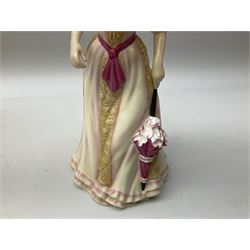 Five Royal Doulton figures from the Pretty Ladies collection, comprising Spring Ball HN5467, Autumn Ball 5465, Summer Ball HN5464, Summer HN5322 and Spring HN5321