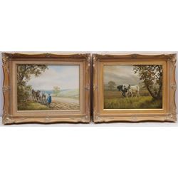 Robert Ixer (British 1941-): Heavy Horses Ploughing, pair oils on canvas signed 30cm x 40cm (2)