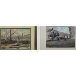 G E Wood (British 20th century): Yacht in the Harbour, watercolour signed and dated '62, 24cm x 35cm; H Barnes (British 20th century): Cornish Coastal Village, watercolour signed 25cm x 35cm (2)