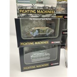 Corgi - twenty-six Showcase Collection 'Fighting Machines' for tank warfare including four-model pack, three two-model packs, WWII Legends, D-Day 60th Anniversary etc; all boxed (26)